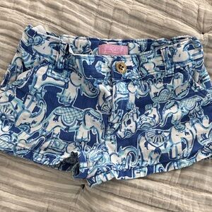 Lilly Pulitzer Blue and White Elephant Print Jean Shorts